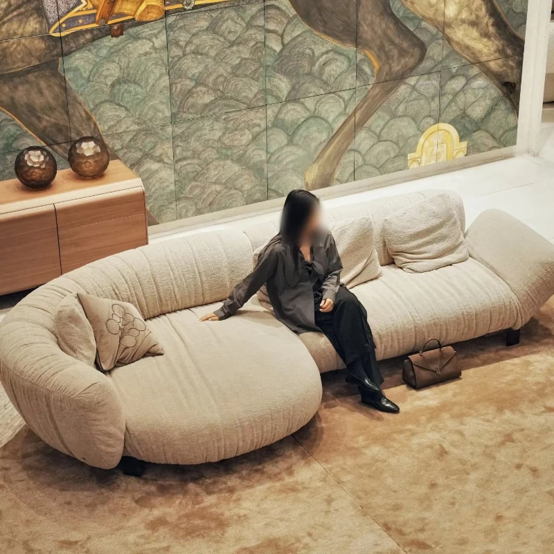 

Italy Milan designer Nordic style combination large flat-floor villa hotel round concubine fabric sofa