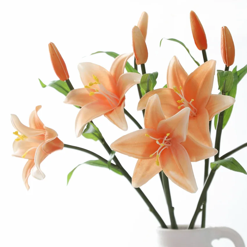 4 Stück Real Touch Lilien Künstliche PU-Blumen Heimdekoration Hochzeitsblumenarrangement Brautstrauß Partytischdekoration Lilien – Detail 3