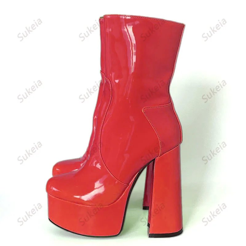 

Sukeia Женские зимние ботильоны ручной работы на платформе с круглым носком Красивые зеленые, красные, розовые туфли для вечеринок Женские американские большие размеры 5-20