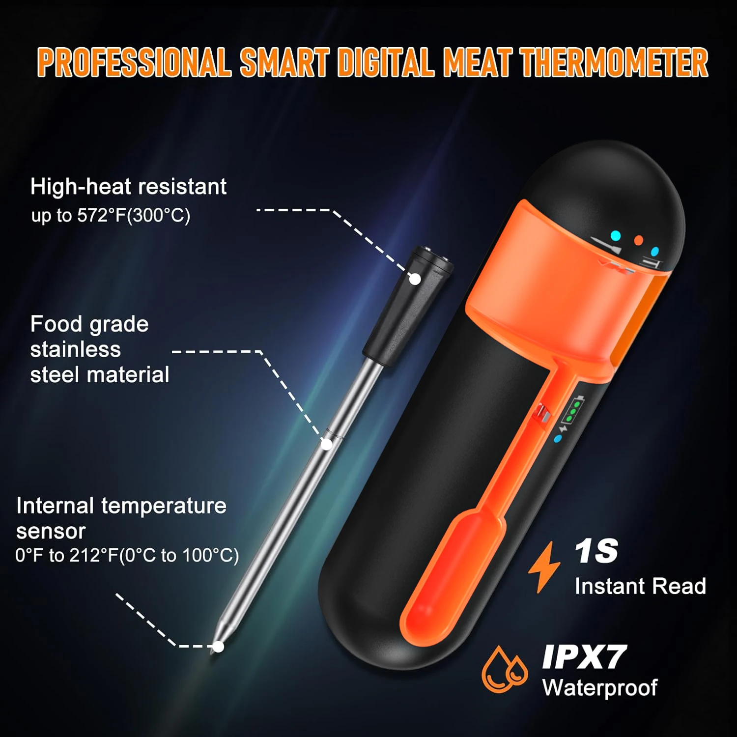Factory Priced Wireless Bluetooth 490FT Food Grade Probe Thermometer Household Plastic Thermometer