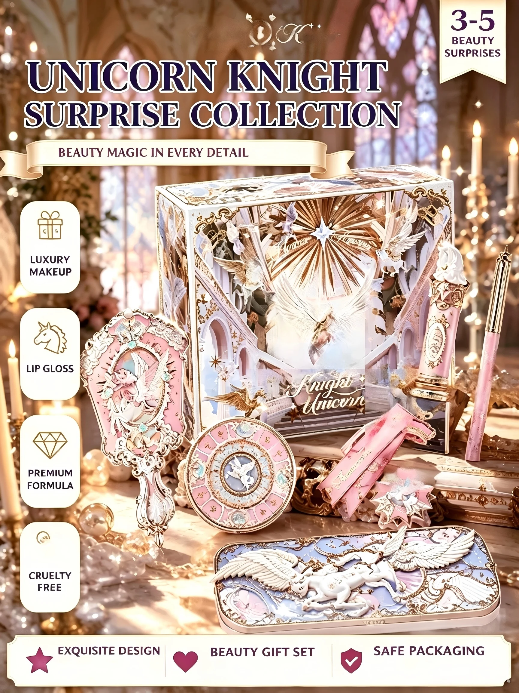 Flower Knows Knight Unicorn Luxury Fantasy Makeup Gift Box Set Cute Girly Cosmetic Collection For Birthday Holiday Present
