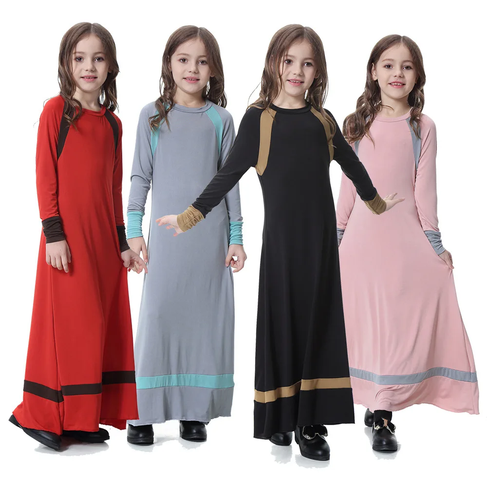 Children's Long Maxi Bodycon Muslim Hijab Dress, Turkish Kid's Islamic Clothing, Girl's Abaya, Dubai Kaftan, Morocco, Arab