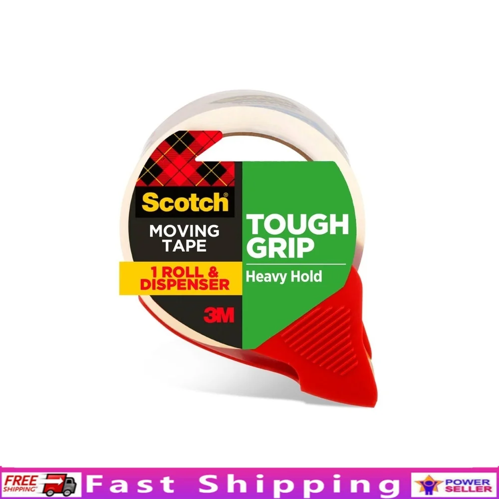 強力な粘着性の梱包テープディスペンサー、移動用ボックス、3ロール、透明、1.88インチ x 65.6ヤード、耐久性、破れにくい、静音、巻き取りやすい