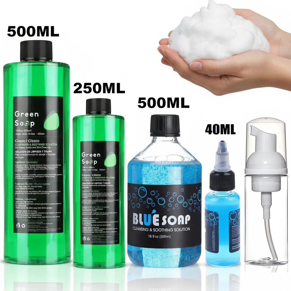 Tattoo Green Soap Liquid 40/250/500ml Cleaning Solution Green Algae Soap Liquid Foam Tattoo Cleaning Accessories Supply
