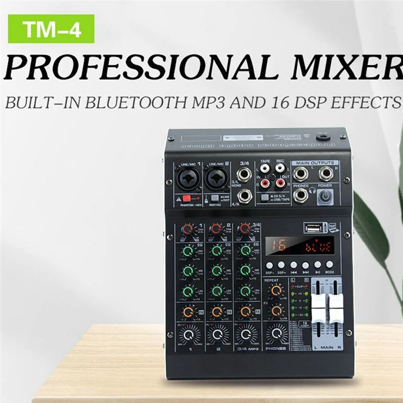 

Precisionn HM-4M 4 Channel Studio Audio Mixer Sound Mixing Console For PC Recording DJ Stage Family KTV Campus Speech Meeting