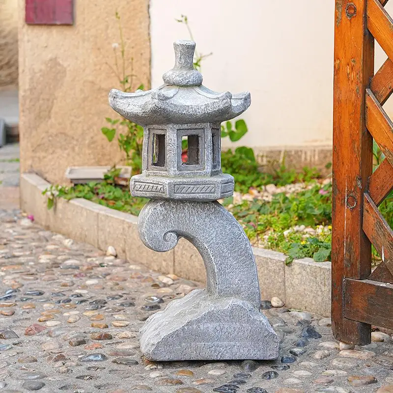 Chinese-style landscaping imitation stone tower palace lamp solar ornament outdoor garden courtyard fall creative Zen decorative