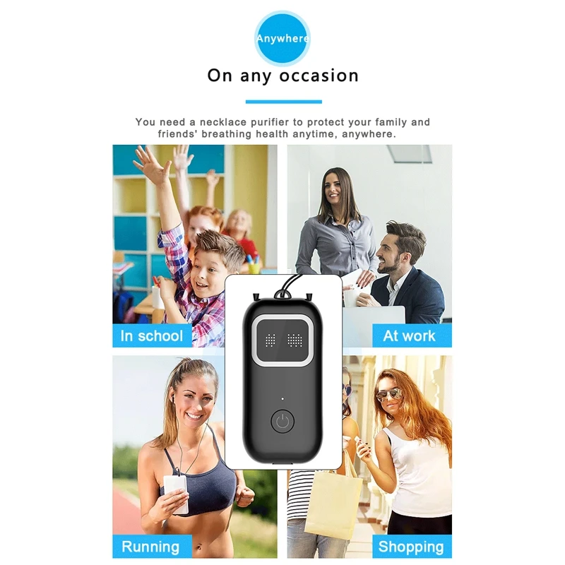 جهاز تنقية هواء صغير محمول للسيارة والمنزل ، أيون سالب ، سرعتين ، قابل للتعديل ، منقي رقبة معلق صامت ، من من من من من من نوع W ،