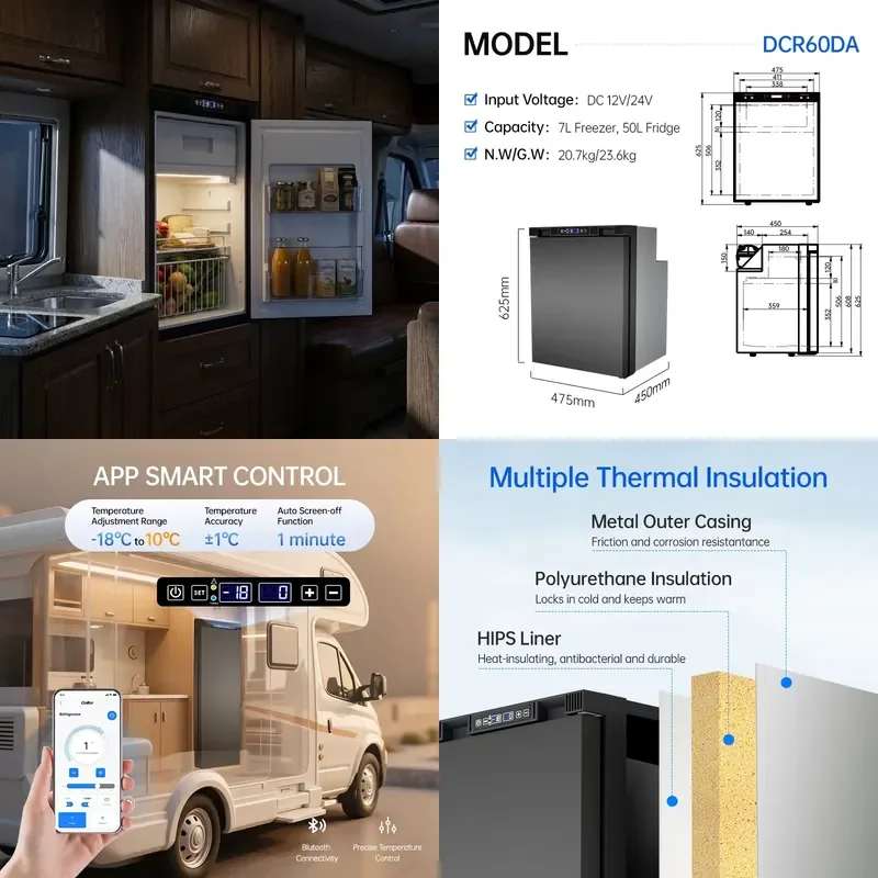 OEM Custom Aluminum 12V Fridge Rv Refrigerator 57 Litres for Camper Van Motorhome Marine Use