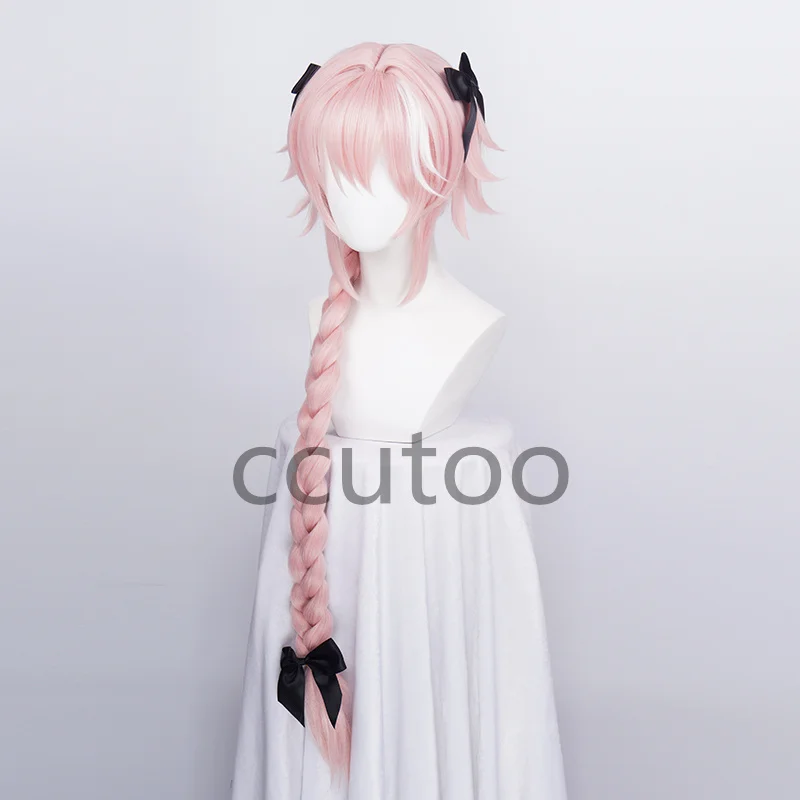 Game Fate Apocryph Astolfo Cosplay Wigs Long Pink Heat Resistant Synthetic Hair Halloween Play Role + 3 pieces black headwear