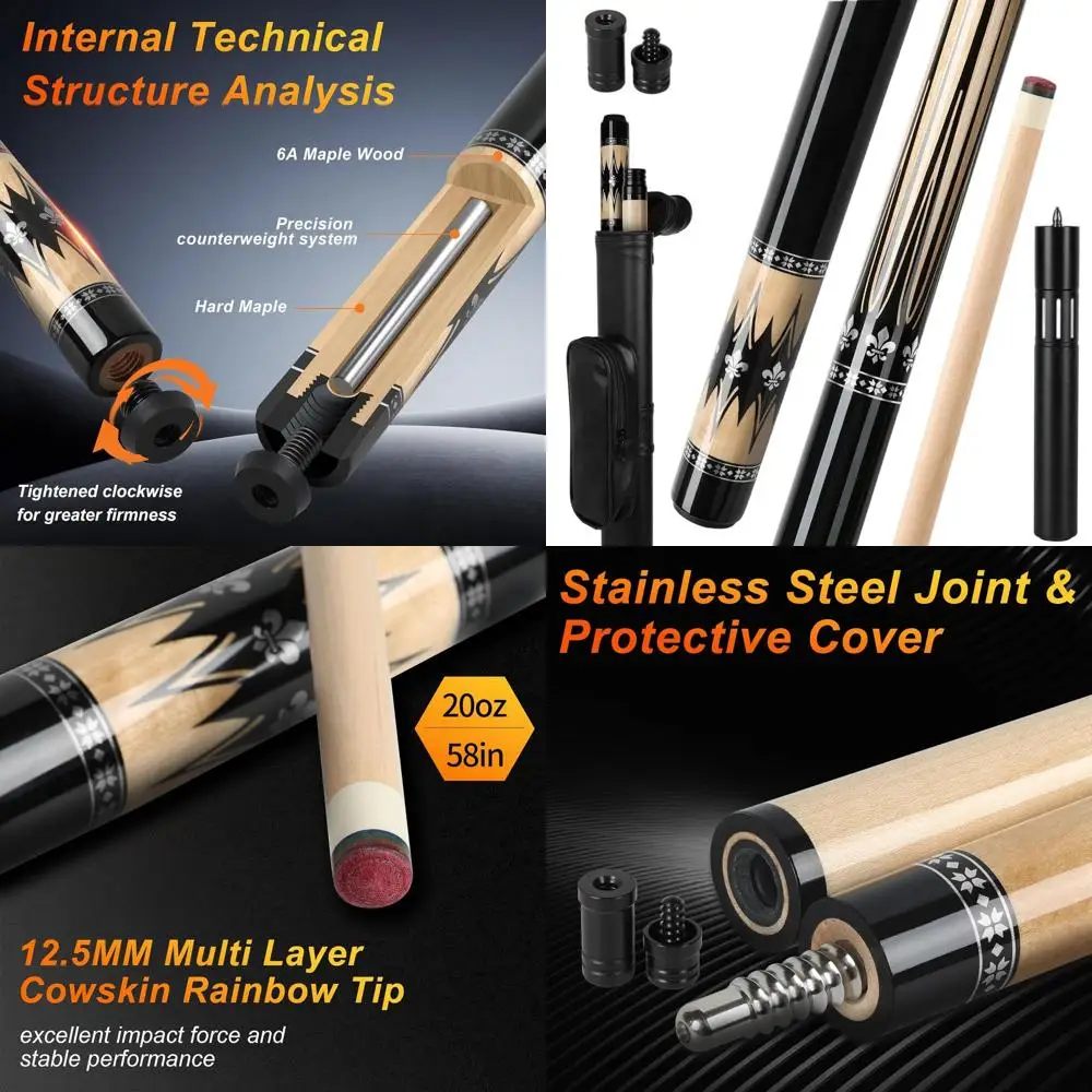 

Canadian Maple Wood Pool Cues Set - 4/3/1 Sticks, 58 for Adults, Billiard Accessories