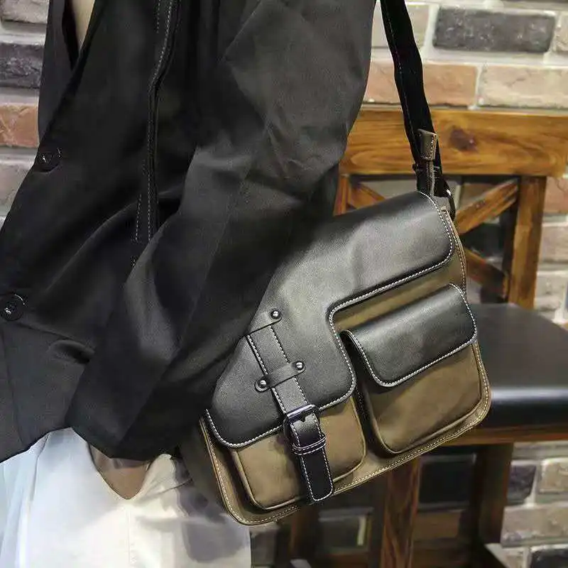 2026 Men's retro messenger bag for outdoor commuting and casual use single shoulder strap design crossbody style