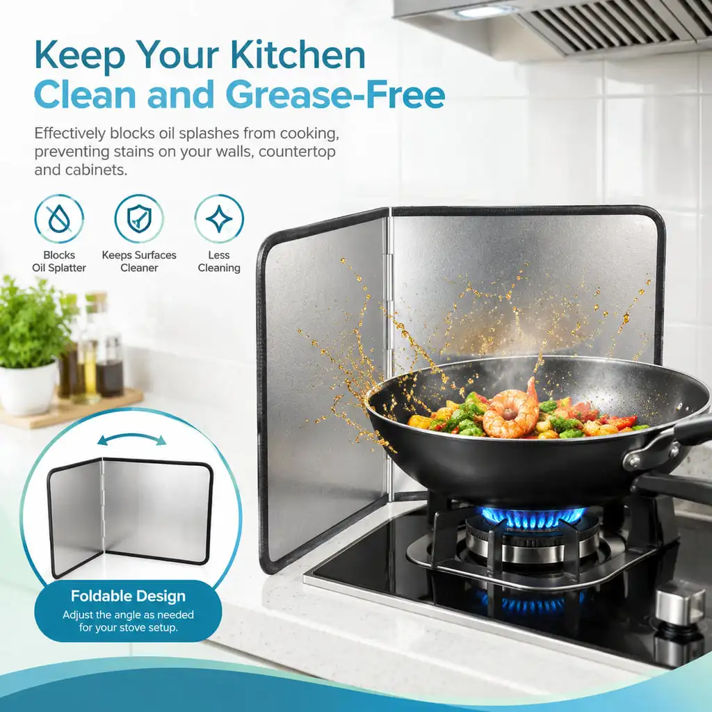 Kitchen Oil Splash Guard Galvanized Stove Guard Grease Protector Cooking Shield Easy Clean Heat Resistant Kitchen Accessory