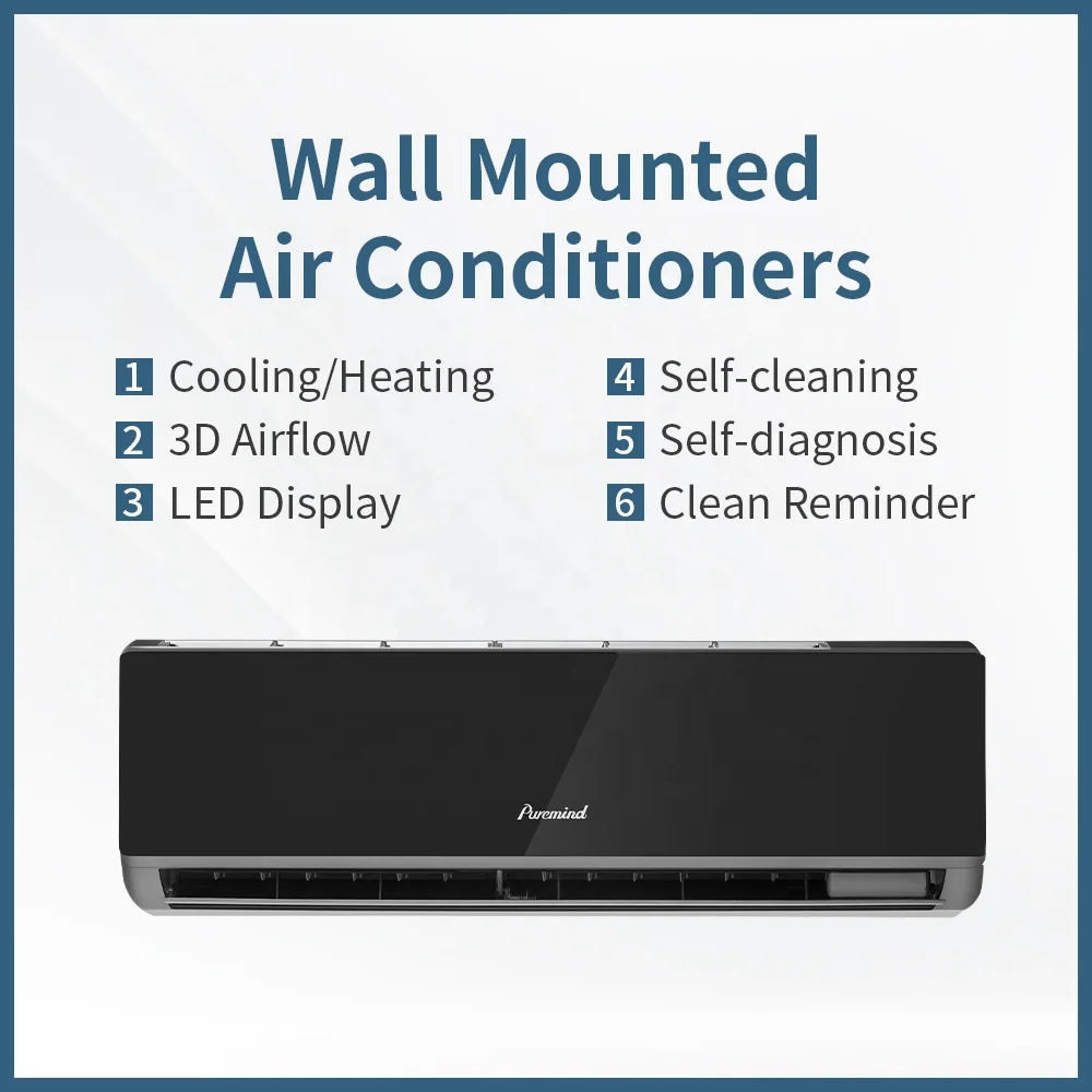 Puremind OEM ODM Wall Split Air Conditioner 9000-24000Btu R32/R410a Inverter/Non-inverter Ductless  Conditioning  Mounted