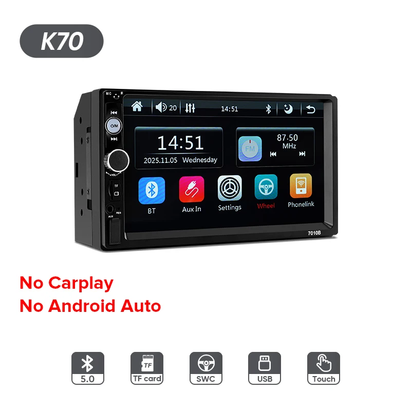 AINAVI Autoradio 2 Din Multimedia Videospeler Carplay Android Auto Linux Universeel 7 Inch 2 din Android Navigatie Autostereo - afbeelding 1