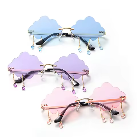2023 Retro Rimless Sunglasses Women Men Vintage Clouds diamond Tassel Steampunk Disco Glasses Funny Cloud Shaped Shades