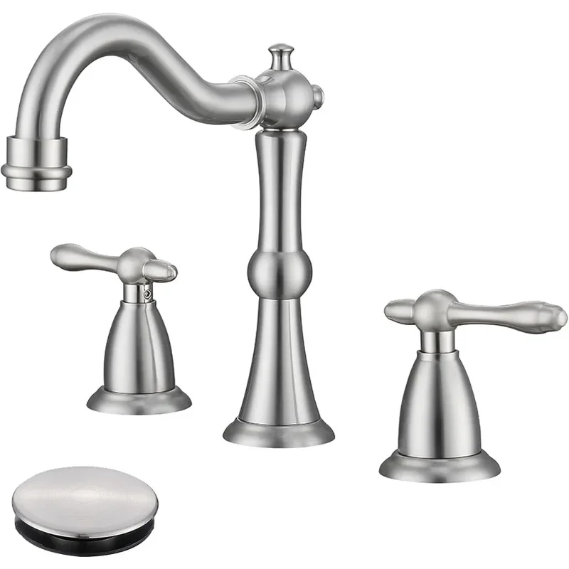 

Bathroom Faucet, Widespread Antique Sink Faucet with Pop Up Drain and Supply Hose