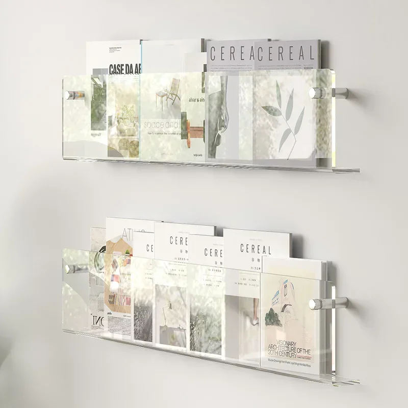 Wall Storage Shelves Acrylic Bookshelf Newspaper Wall Decoration Transparent Magazine Display Rack Wall Organizer Display Shelf