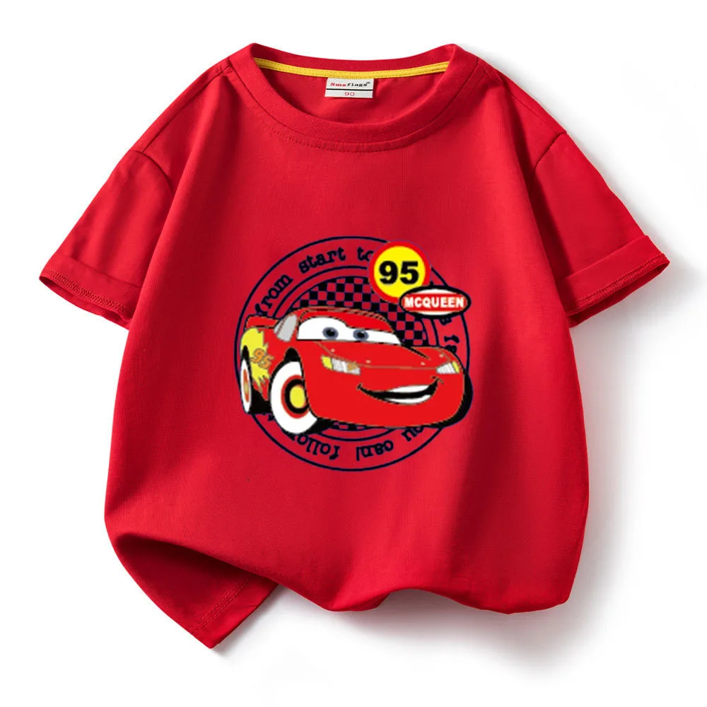 Disney co-branded McQueen Kids T-shirt Summer crew-neck cotton Boys Girls Handsome short-sleeved casual T-shirt Fashion T-shirt