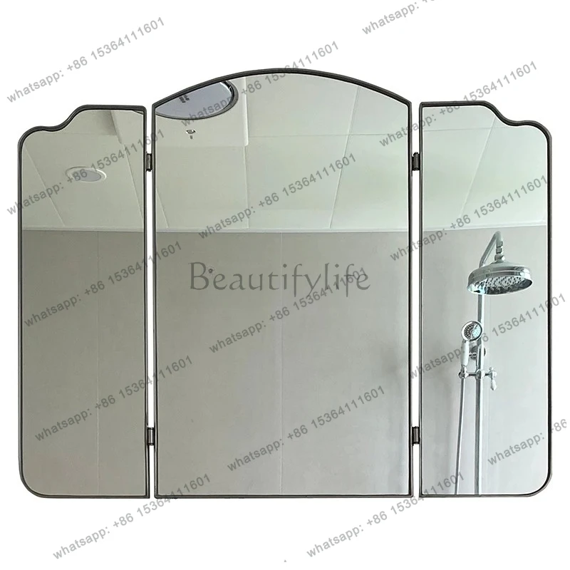 stainless steel three-fold bathroom hanging folding feng shui mirror desktop dressing wall-mounted decorative mirror