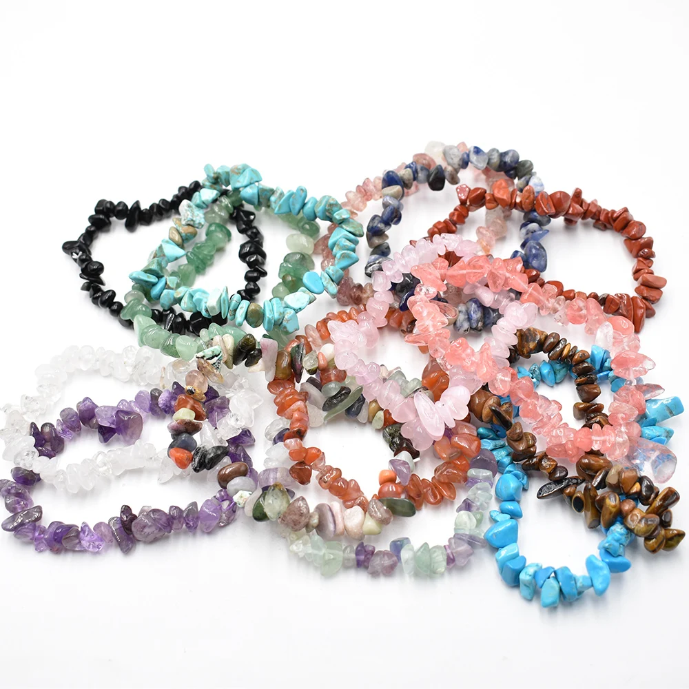 Großhandel 12 Stück/Set Naturstein-Chips Achat-Armband Amethyst-Kristall-Granulat Stretch-Armbänder Reiki-Heilgeschenke 19cm – Detail 1