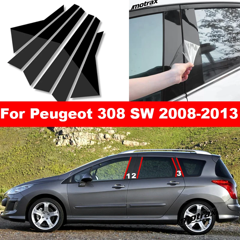 Car B C Pillar Stickers PC Window Trim Cover for Peugeot 308 SW 2008 2009 2010 2011 2012 2013 Middle Pillar Accessories