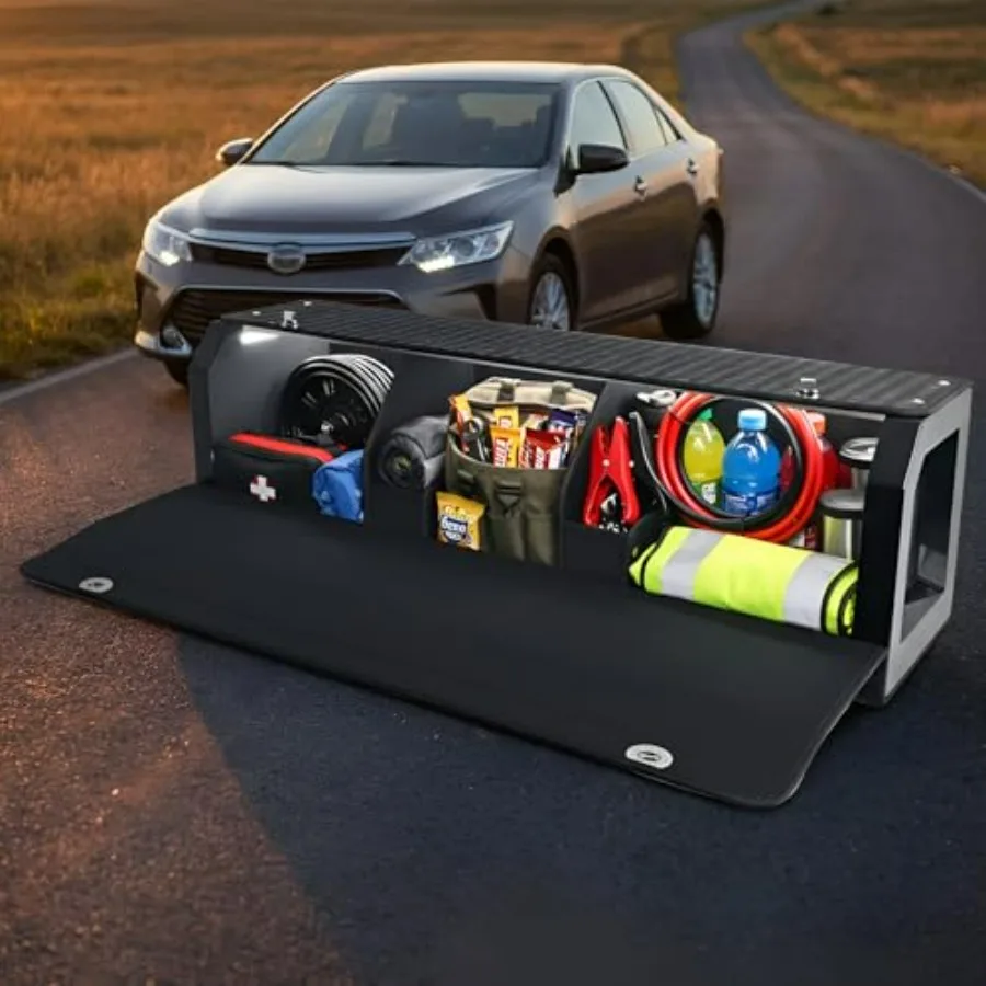

Trunk Organizers with Light for Toyota Camry 1992-2025 Waterproof Car Organizer Storage with Lid Heavy Duty Trunk Cargo Organiz
