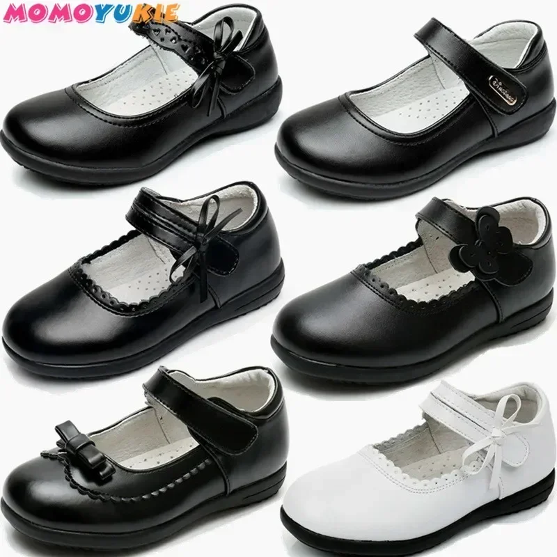 

2022 springtime new style children's leather fashion retro black and white girls kids wedding shoes party shoes for girl