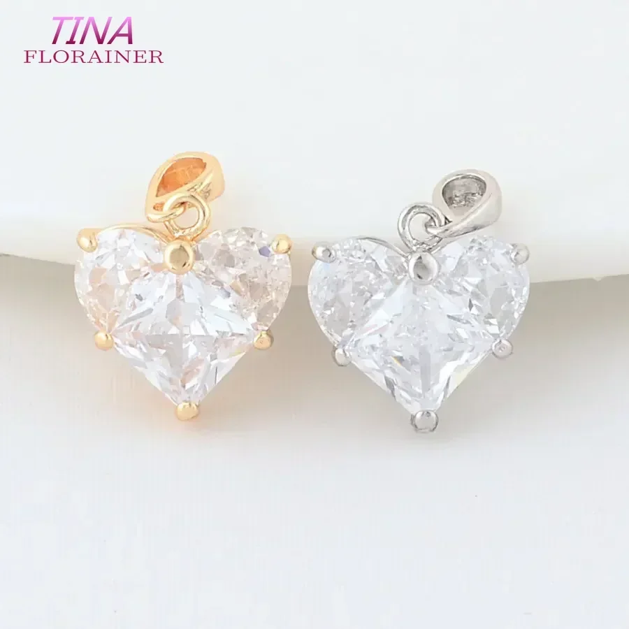 12MM 14MM 14K Gold Color Brass with Zircon Heart Charms Pendants Necklace Earrings Jewelry Making Supplies Accessories