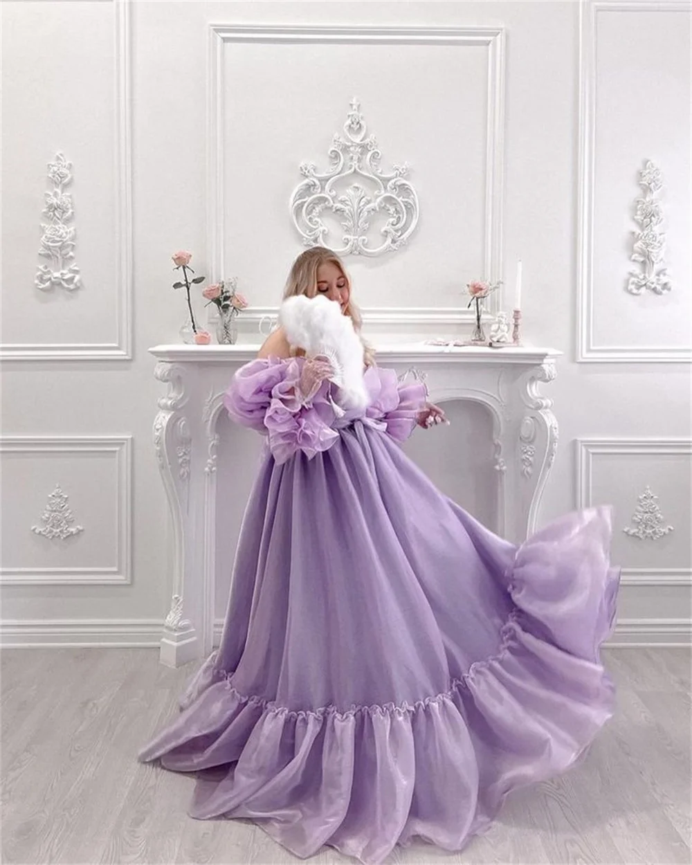 Cathy Lavender Off Shoulder Prom Dresses Sweetheart Puffy Sleeves فساتين السهرة Elegant Floor-Length A-line Vestidos De Noche