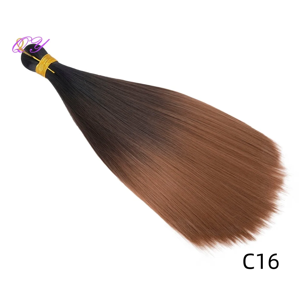 14 بوصة الاصطناعية مستقيم العظام الشعر البني التدرج اللون حريري السلس مستقيم مقبض الشعر للنساء الكروشيه الباروكات المختلفة #5