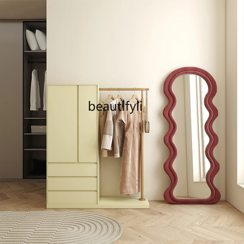 Solid wood paint side hanger integrated simple wardrobe household bedroom drawer storage cabinet