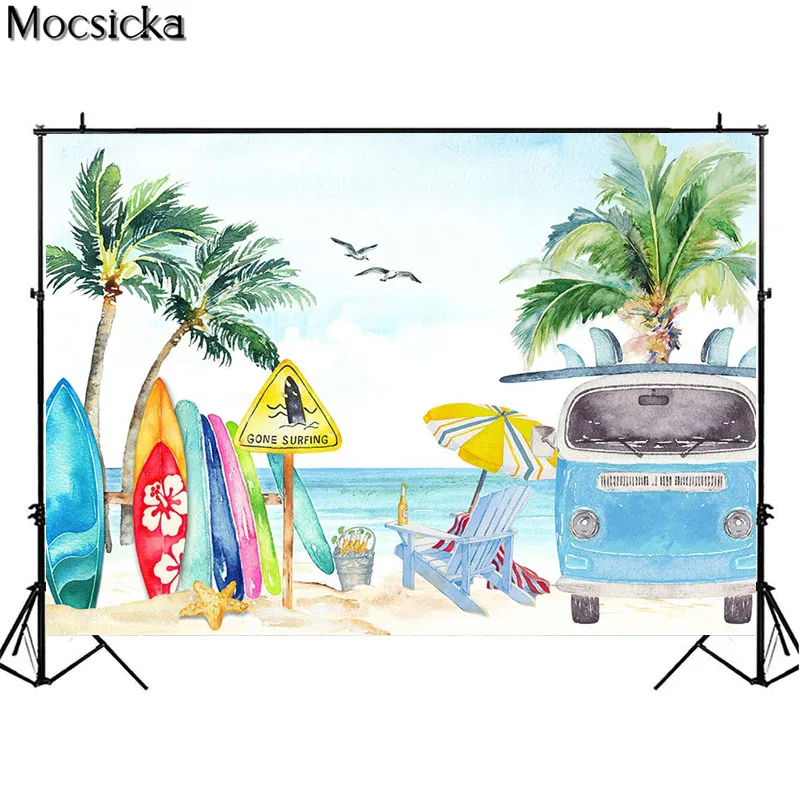 Summer Beach Party Backdrop Hawaii Holiday Surfboard Decoration Child Birthday Portrait Photo Background Studio Photography Prop