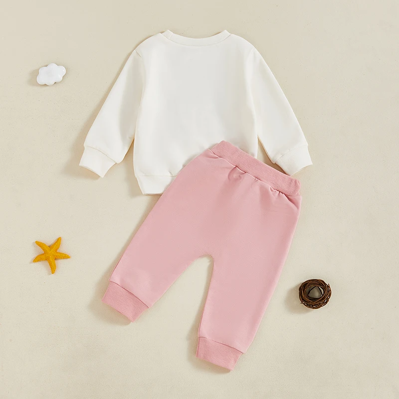 2024-06-13 Lioraitiin Toddler Girl Fall Outfits Letter Print Crew Neck Long Sleeve Sweatshirts and Long Pants 2Pcs Clothes Set