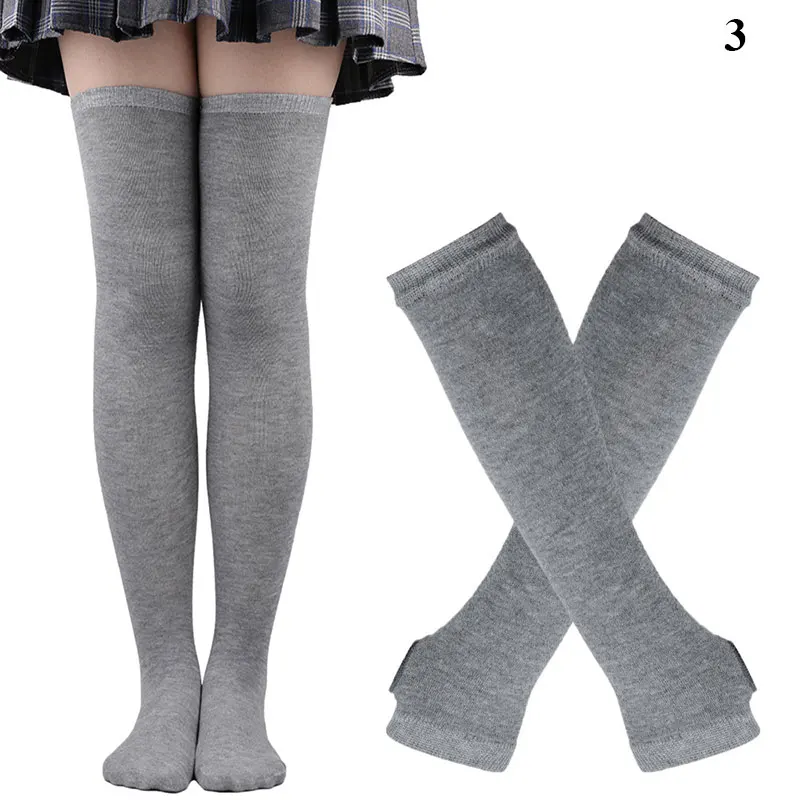 1 Set Female Over Knee Stripe Printed Tights Highs Long Stockings Cotton gothic Socks Gloves Harajuku Style Hosiery & Arm Sleeve