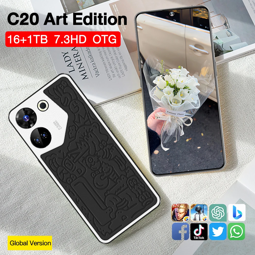 

C20 Art 7.3 Смартфон с экраном высокой четкости оригинальный 16GB + TB 5G двойной аналог Celulares Android разблокировать телефон