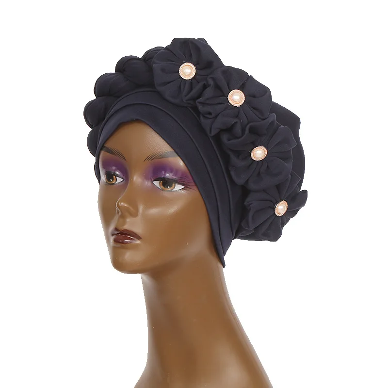 New Braids Turban Bonnet Arab Wrap Flower Women Head Wrap Bonnet Muslim Hijab Hat turbante Mujer Auto Hat