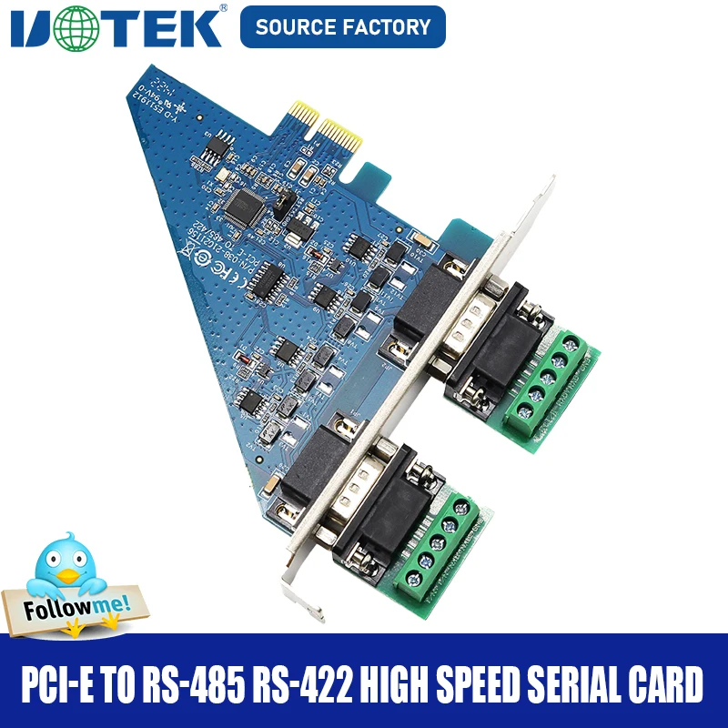 Discount PCI-E to RS-485 RS-422 High Speed Serial Card 2 Ports R485 RS422 to PCIE Converter DB9 COM Adapter UT-7922A