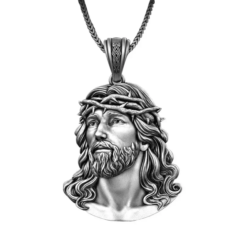 Metal  Exquisite Vintage Men\'s Necklace Crown of Thorns Jesus Necklace Jewelry Accessories Christian Faith Fashion Vintage Chain