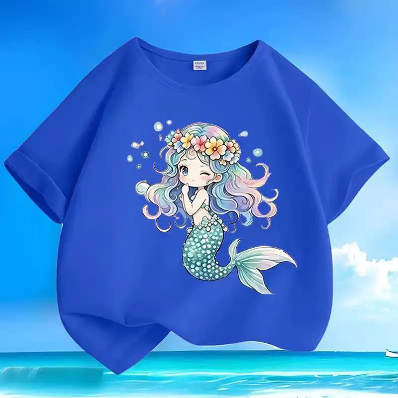 2026 Sommer Mädchen Cartoon Meerjungfrau Druck Kurzarm-T-Shirt - Reine Baumwolle Bequem und Atmungsaktiv Mädchen Halbarm-T-Shirt – Detail 4