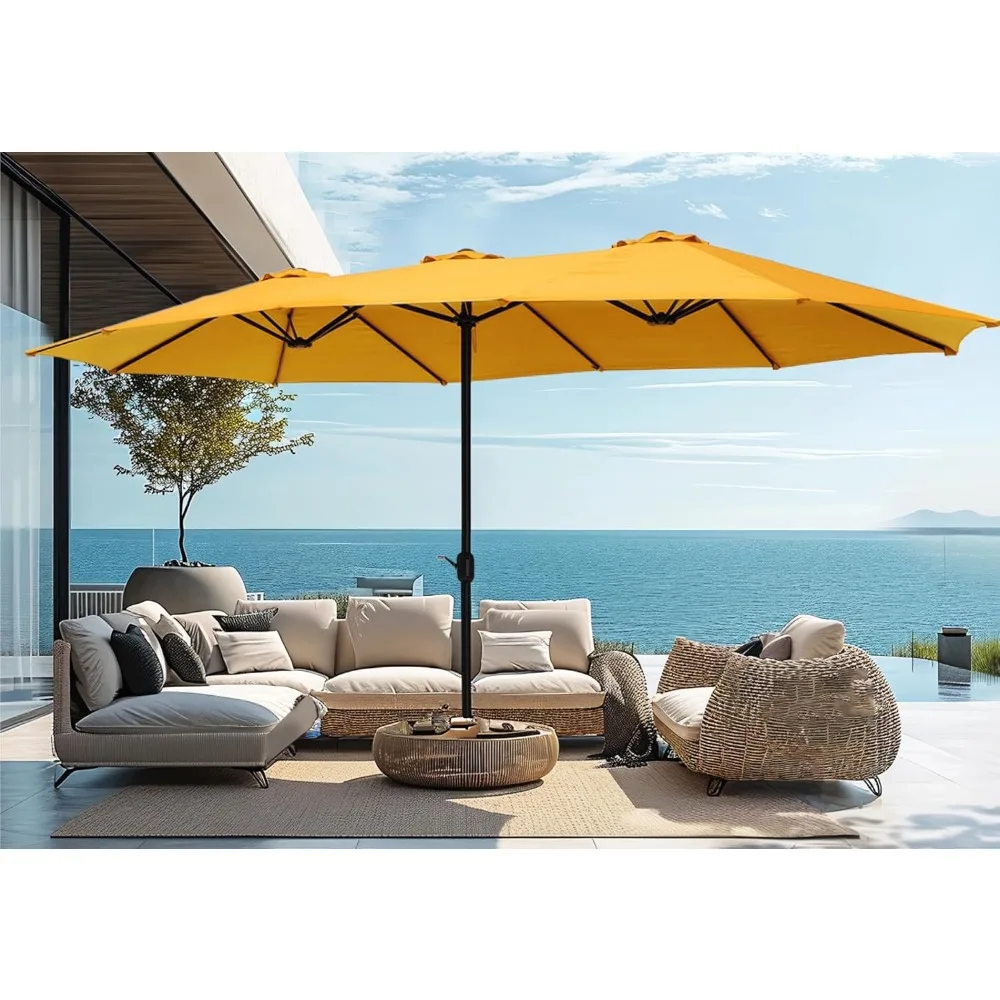 15ft Large Patio Umbrellas with Base Included, Outdoor Double-Sided Rectangle Market Umbrella with Stand, Outside Umbrellas