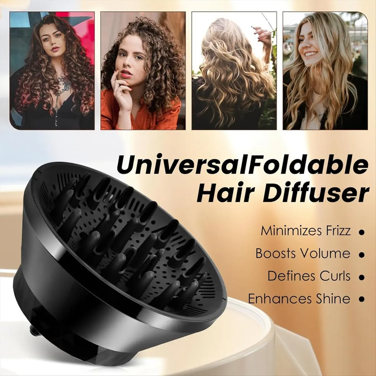 (A75U] Hair Dryer Diffuser Universal Hair Diffuser Attachment for Fine Thick Curly Wave and Frizzy Hair Salon Tool with Clip