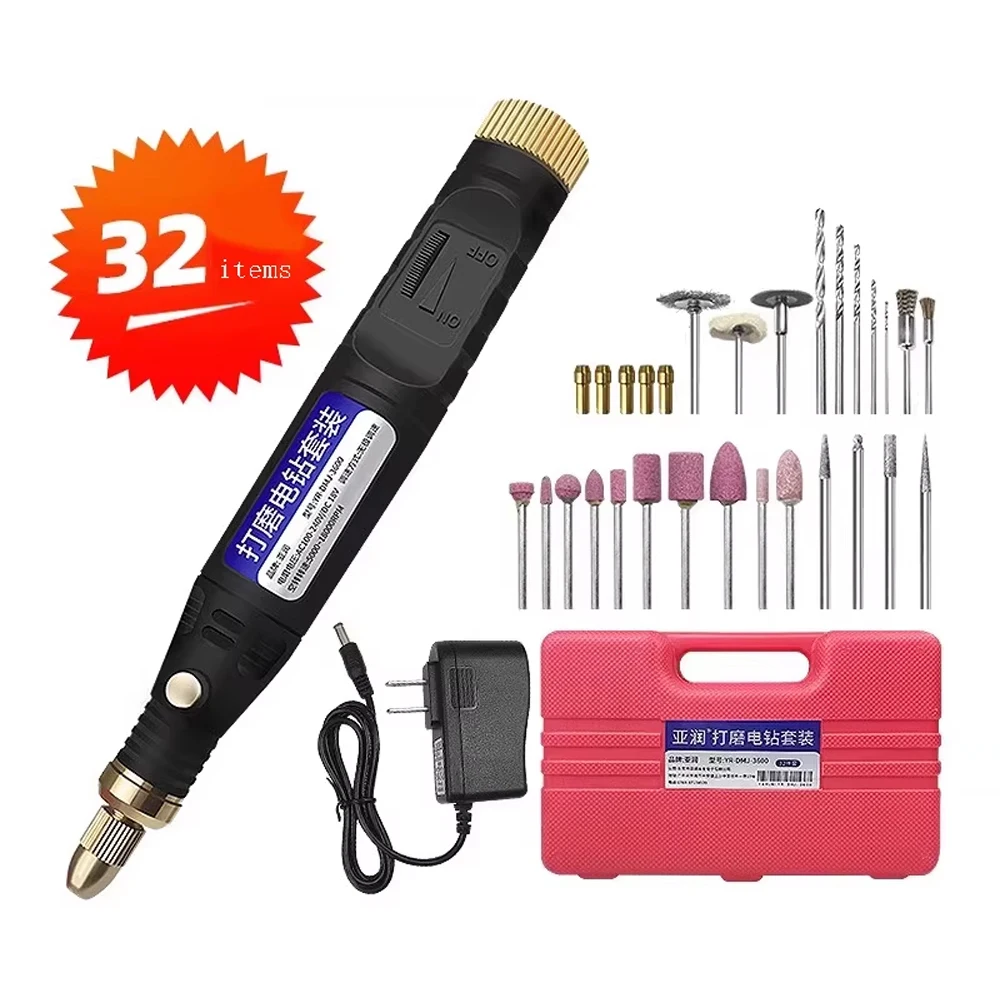 YARUN YR‑DMJ‑3600 Mini Elektrisch Rotatiegereedschap met Variabele Snelheid, Slijp-, Polijst- en Boortoolset voor DIY Graveren, Snijden en Handwerk