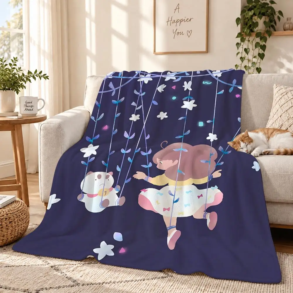 Cartoon Bee And Puppycat Throw 240g Lightweight Flannel Blanket, Soft Skin Throw Blanket for Sofa Bedroom