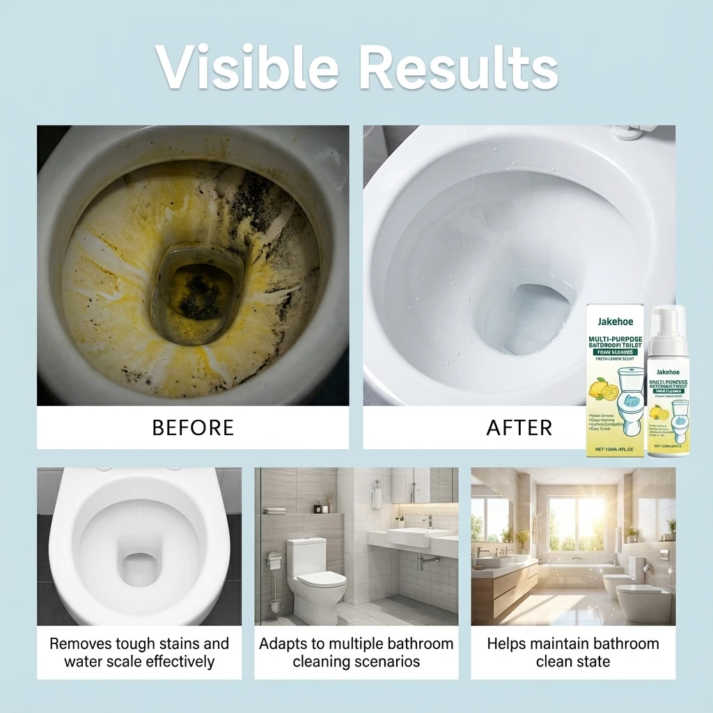 Multi Purpose Bathroom Cleaner Active Foam Toilet Deodorizer Limescale Remover Tile and Grout Hygienic Lemon Fragrance Spray