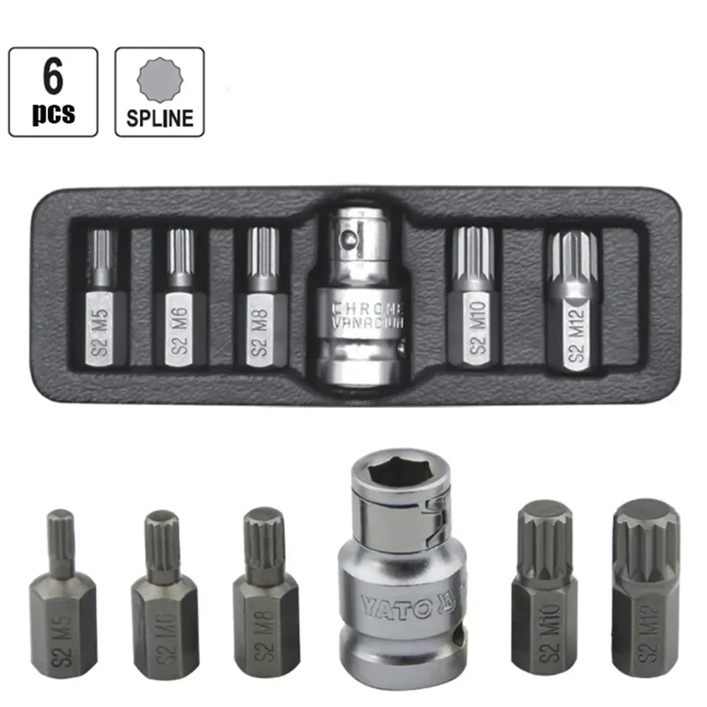 

New Type 7pcs/set 3/8" Inch 10mm Screwdriver Bit Set with 1/2" Conversion Sleeve for Spline Torx Hex RIBE L30mm S2