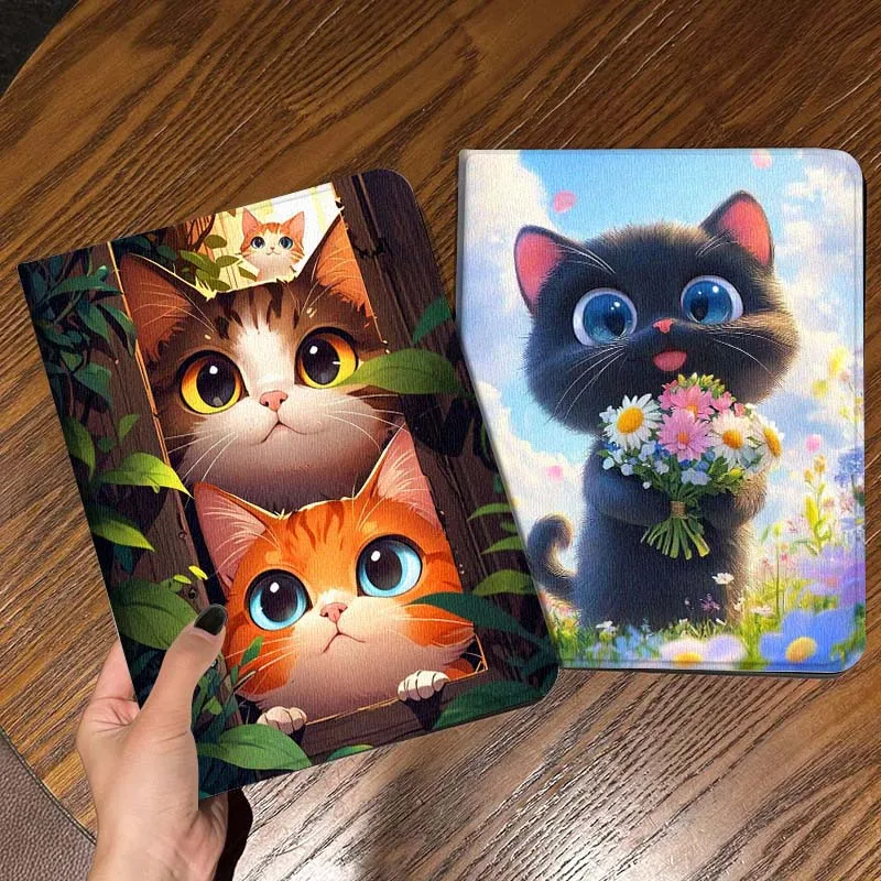 

Cute Black Cat Flowers Gift For iPad Pro Air Mini 2 3 4 5 6 7 6th 7th 10th 11th 10.2 9.7 10.5 11 Foldable Tablet Case