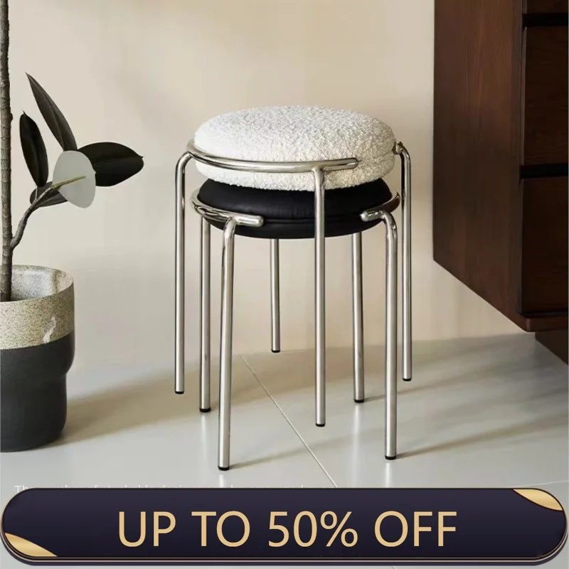 Modern Stainless Steel Soft Stool Stackable Dining Restaurant Coffee Shop Bedroom Dressing Simple Creative Furniture