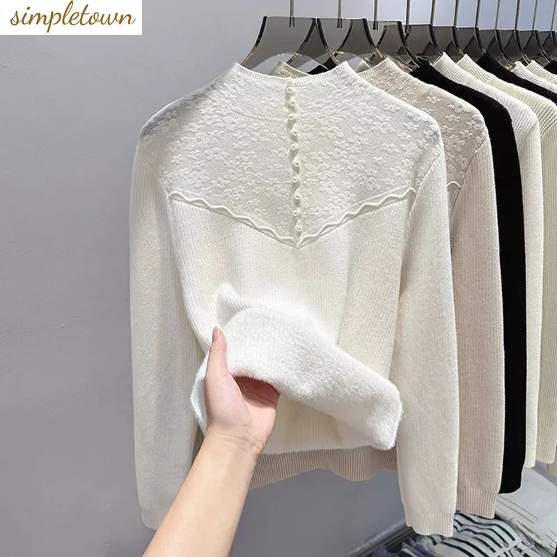 

New Korean Thick Fashion Half High Collar Knitted Sweater for Autumn and Winter