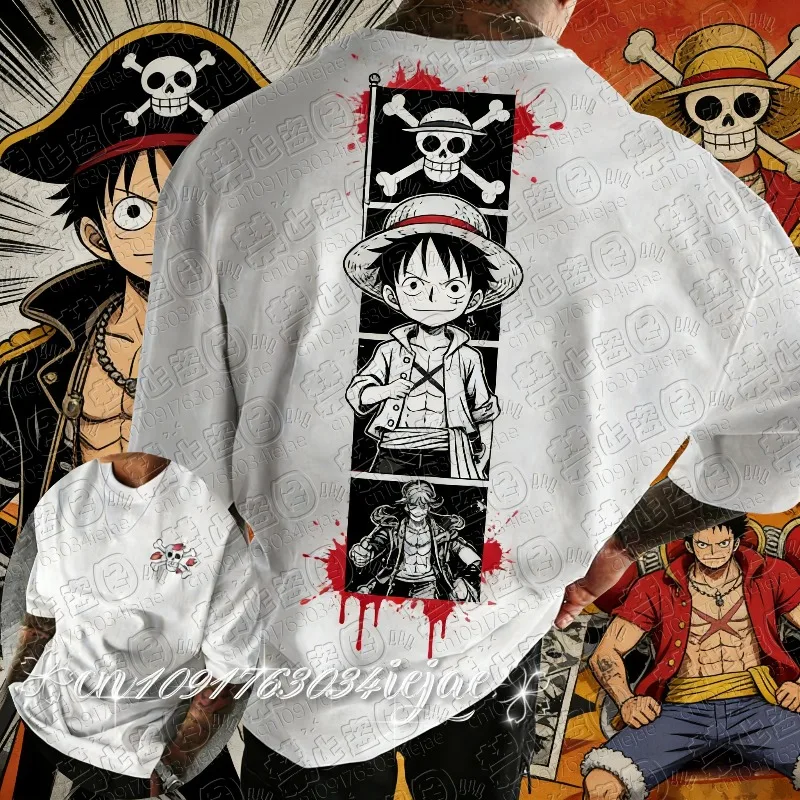 

2026 One Piece Men's Cotton T-Shirt Monkey D. Luffy Anime Summer Boy Children's Short Sleeve High Quality Parent-Child Wear