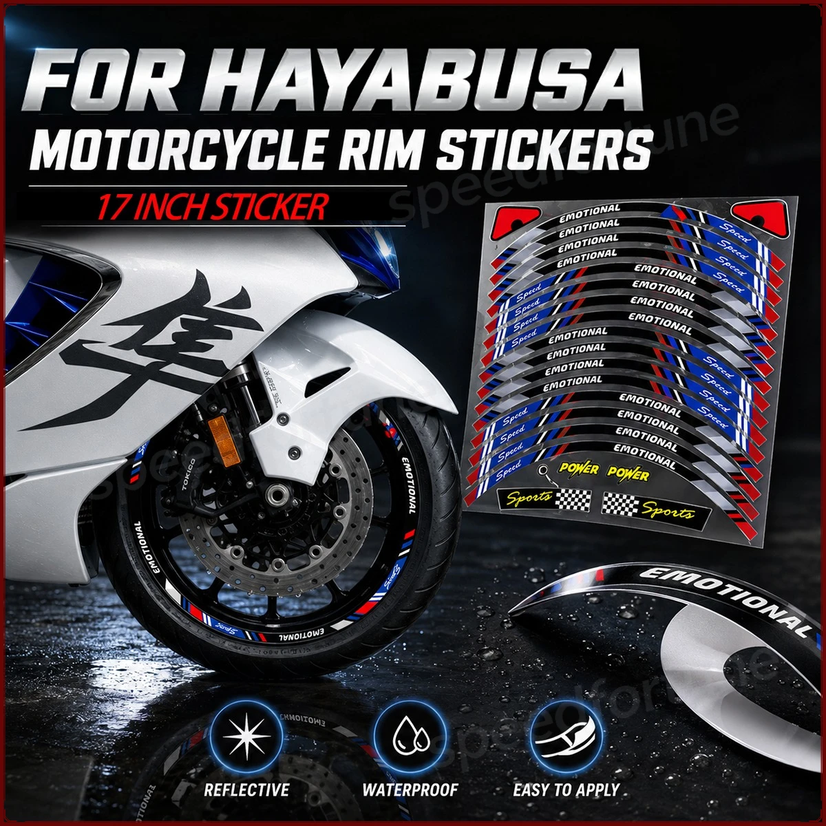 17 Inch Reflective Motorcycle Rim Stickers for Hayabusa GSX1300R Waterproof Racing Wheel Decals Rim Tape Set for 2 Wheels